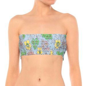 Tory Burch Costa Printed Bandeau Swim Bikini Top Blue Wallpaper Floral